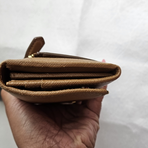 Prada Saffiano Gold Hardware Trim Double Snap Long Wallet Brown - Picture 7 of 8